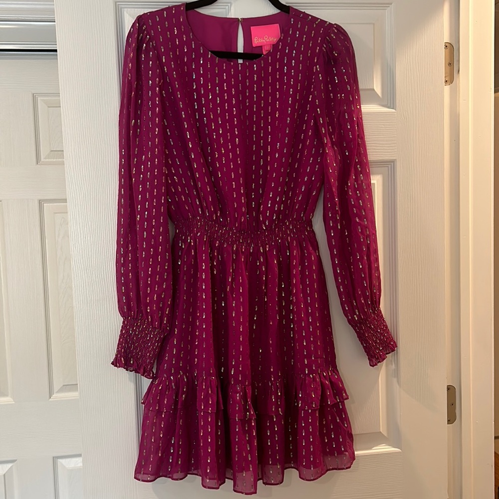 Lilly Pulitzer Dotti Long Sleeve Dress in Bordeaux Berry Size 4